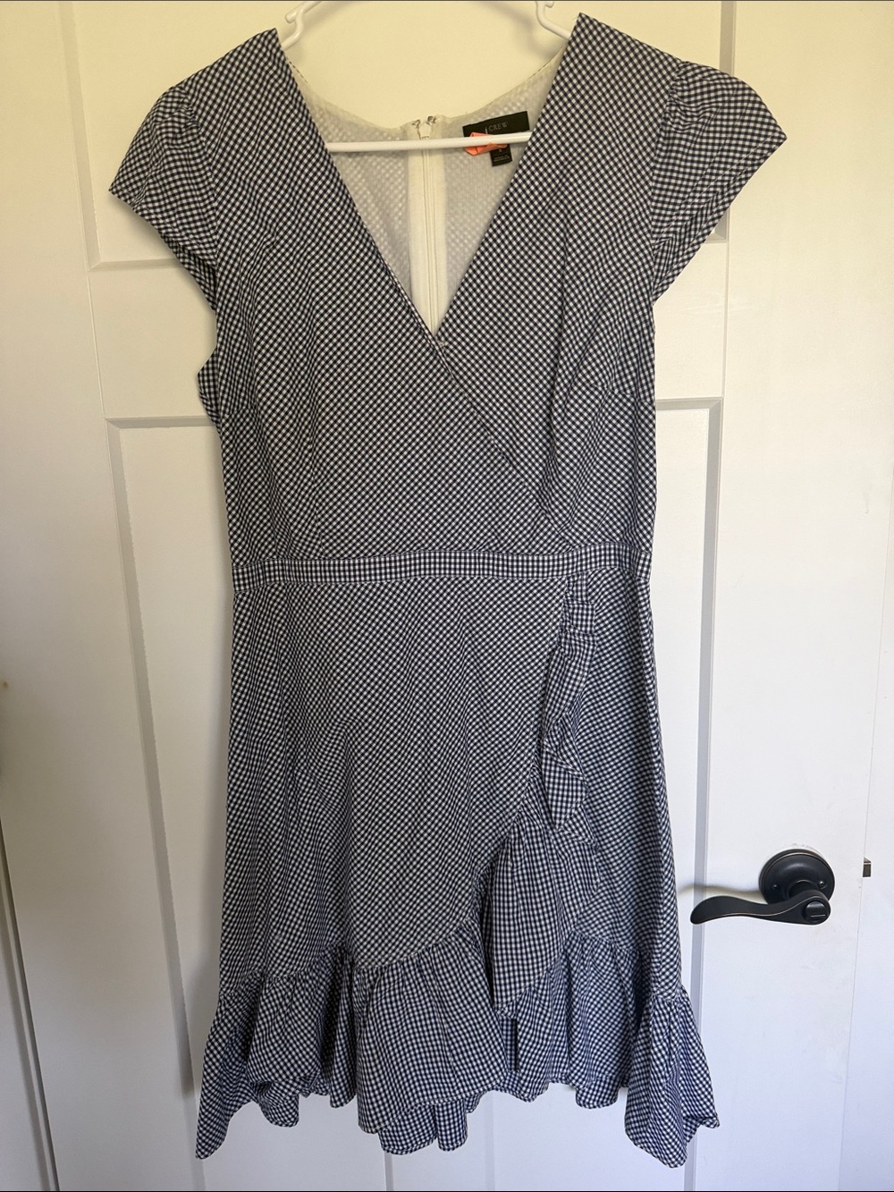 J. Crew Navy and White Gingham Wrap-Style Mini Dress